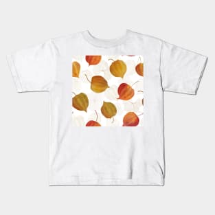 Physalis red, orange flowers watercolor print. Cape gooseberry buds' structure. Golden berry, Chinese lantern composition Kids T-Shirt